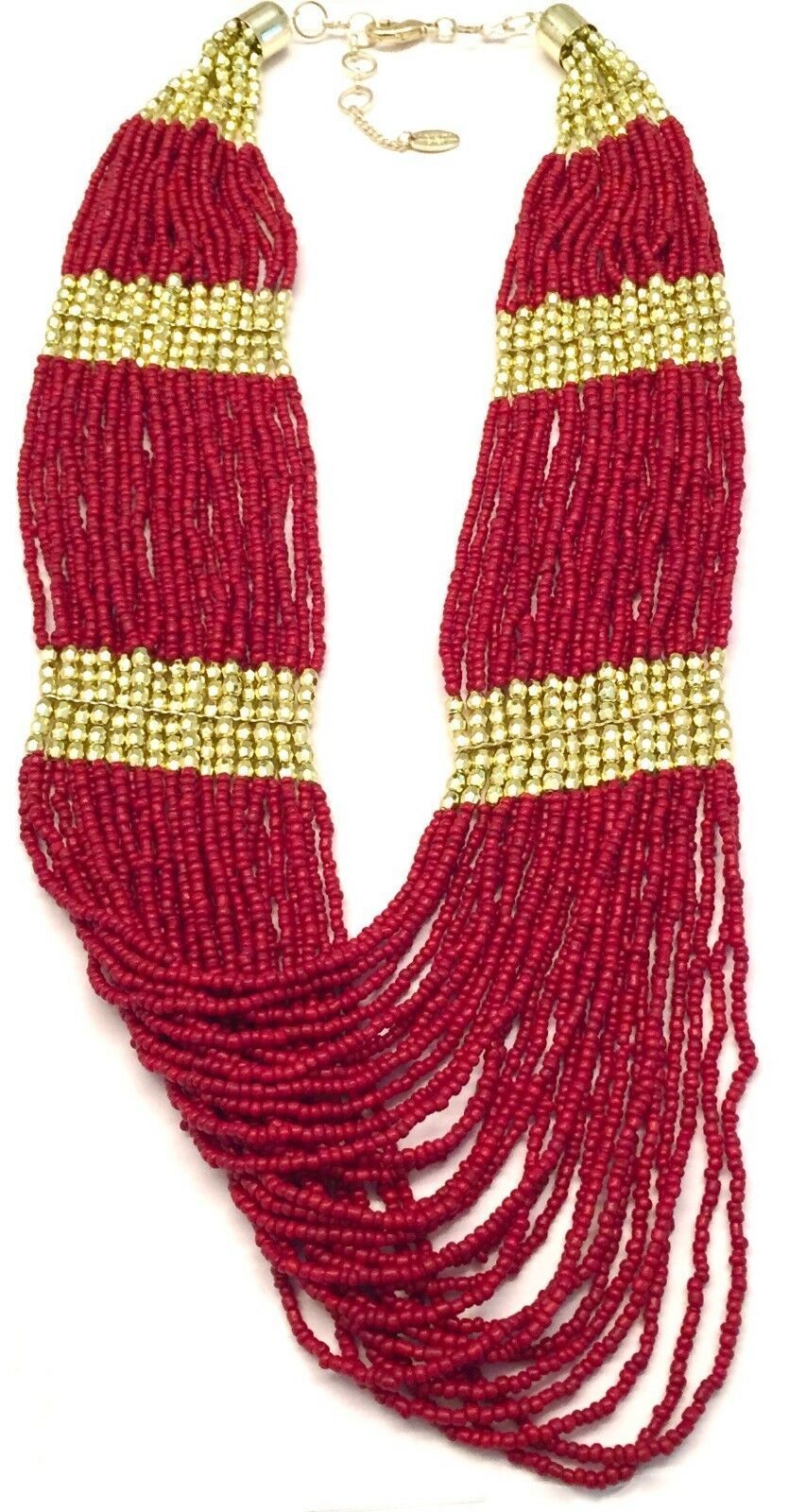 NEW AMRITA SINGH RED CORAL & GOLD MULTI-STRAND BEADED NECKLACE WOMEN'S - $22.76