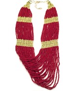 NEW AMRITA SINGH RED CORAL &amp; GOLD MULTI-STRAND BEADED NECKLACE WOMEN&#39;S - $22.76