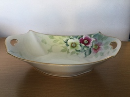 Vintage Handpainted Nippon Japanese bowl handled floral little chip free shipmen - £35.41 GBP