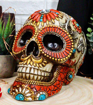 Aztec Indian Boho Mayan Fire God Tooled Floral Turquoise Orange Stones Skull - $27.99