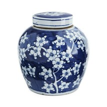 Blue and White Porcelain Cherry Blossom Ginger Jar 9&quot; - £118.69 GBP