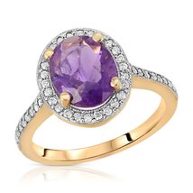 Galaxy Gold GG, 14K Solid Yellow Gold, Natural Amethyst and Diamond Oval-Cut Rin - $2,252.97