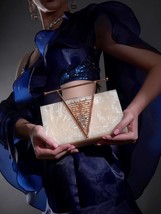 Valentine&#39;s gifts for her, Evening Clutches for women, Mother of pearl Gold Purs - $120.00