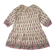 NWT SZ Blockprint Priya in Cream Faded Rose Print Cotton Mini Tiered Dress L - £65.54 GBP