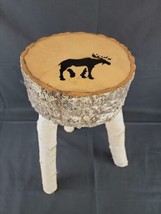 Handmade Real Birch Wood 3 Legged Stool Cabin Furniture Moose 19&quot;H - £257.38 GBP