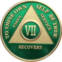 7 Year AA Medallion Green Gold Plated Anniversary Chip With Serenity Prayer - £14.40 GBP