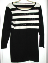 Style &amp; Co Womens Black White Striped Sweater Dress Embellishment Sequins Medium - £7.74 GBP