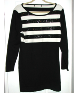 Style &amp; Co Womens Black White Striped Sweater Dress Embellishment Sequin... - £7.78 GBP