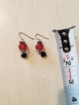 Earrings Dangle Drop Beads Beaded Red Black Silver - £3.95 GBP
