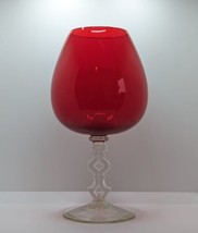 Italian Empoli Glass Brandy Glass Vase in Ruby Red, Large, Vintage - $26.27