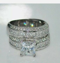 3carat princess diamond bridal engagement ring set 14k white gold over - £73.33 GBP