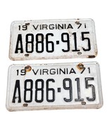 Vintage 1971 Virginia Collectible License Plate Set Of Two Matching A886... - £109.96 GBP