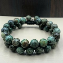 Natural African Turquoise 8 mm Beads Adjustable 2 Strand Thread Bracelet 2TB-49 - £11.34 GBP