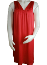 Vtg Vanity Fair Satin Nightgown Scarlet Red Shimmer Gown Sz M Sleepwear 70s - £20.32 GBP
