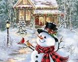 24&quot; X 44&quot; Panel Snowman &amp; Cottage in the Snow Panel Cotton Fabric Panel ... - £8.39 GBP