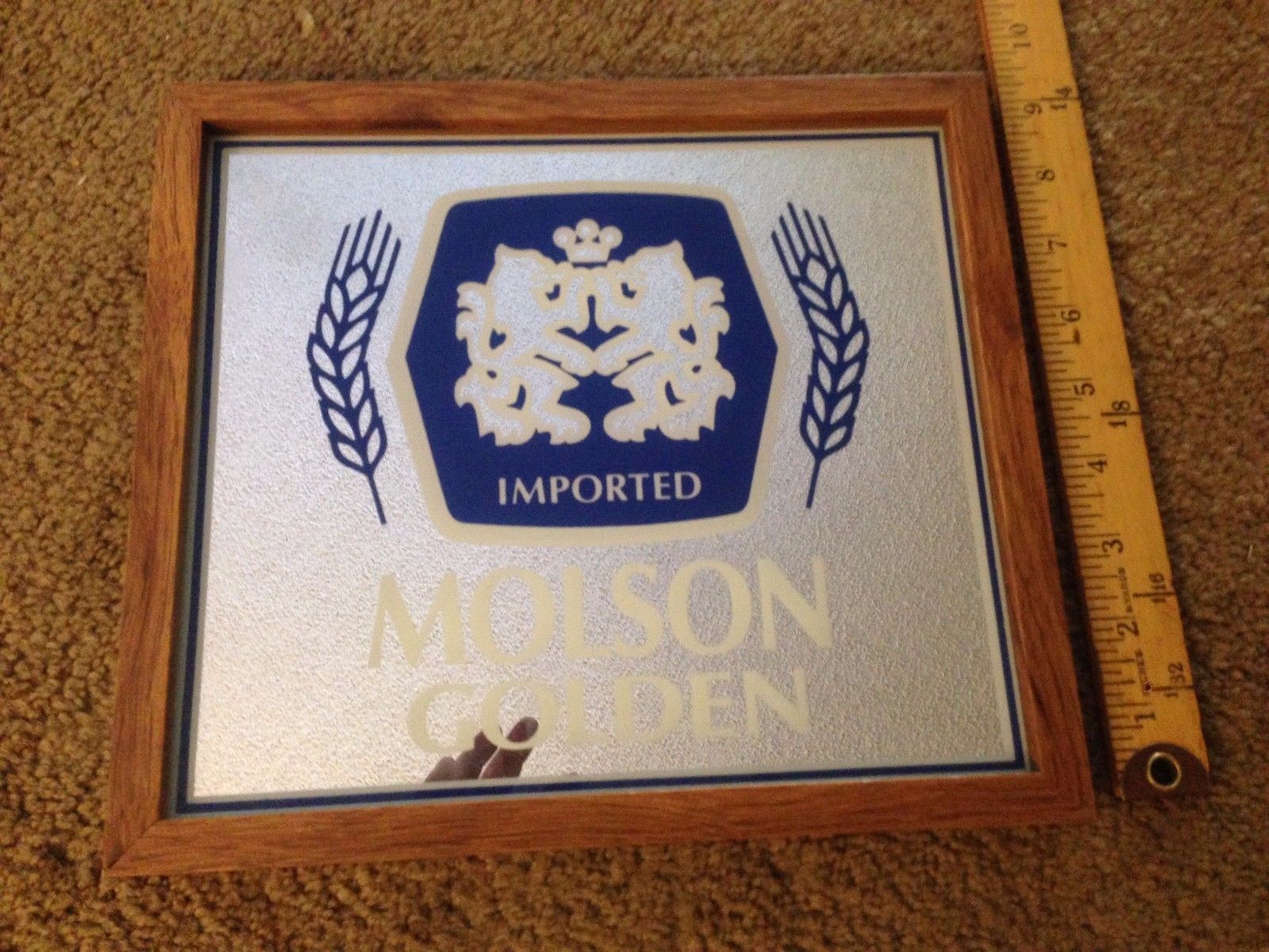 Vintage Beer Sign Molson Golden Beer Mirror Man Cave Bar Canada 10.5&quot; x ... - $48.51
