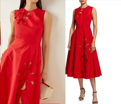 $2,575 New 2021 Oscar De La Renta Stunning Red Flower Cut Out Midi Runw Dress 6 - £1,195.43 GBP