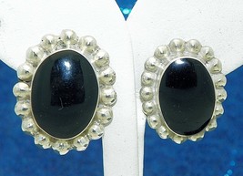 Onyx Solitaire &amp; Beaded Accents Earrings Real Solid .925 Sterling Silver 14.5 G - £58.74 GBP