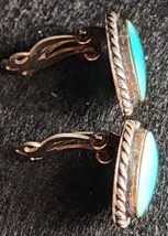 Sterling Silver Turquoise Earrings KC Signed Native American Vintage Gem Turq - £110.79 GBP
