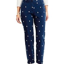 Talbots The Weekend Chino Pants Womens 16P Navy Blue Embroidered White S... - $44.99