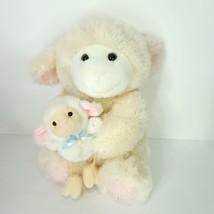 Off White Cream Lamb Sheep Holding Baby Toy Plush Stuffed Animal 11&quot; Easter Pink - £19.48 GBP