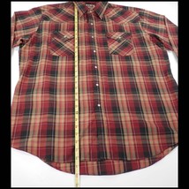 Vintage Mens XL Ely Cattleman Pearl Snap Button Up Shirt Brown Plaid Long Sleeve - £24.88 GBP