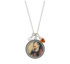 St. Padre Pio Devotional Disc Necklace Pendant with Bead Charms Catholic Jewelry - £11.58 GBP