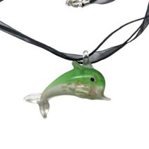 Vtg Y2K Necklace Dichroic Glass Dolphin Pendant Beach Boho Memaidcore - £15.91 GBP