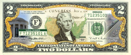 INDIANA State/Park COLORIZED Legal Tender U.S. $2 Bill w/Security Features - £11.11 GBP