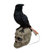 Spooky Village Raven On Skull with LED Glowing Eyes Halloween Decor - £12.79 GBP