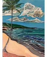 Original painting of a coconut palm on a white sand beach in Kona, Hawai... - $150.00