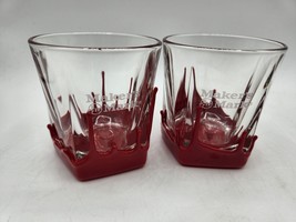 Set of 2 Maker&#39;s Mark Bourbon Red Wax Dipped Rocks Low Ball Glasses - £10.08 GBP