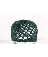 NOS Vtg 70s Streetwear Crochet Wool Knit Flower Skull Beanie Hat Green W... - €34,11 EUR