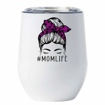 Cool Mom Life Tumbler 12oz Messy Bun Hair Cute Women Purple Bandana Cup Gift - £17.97 GBP