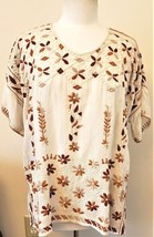 Johnny Was Aubrey Floral Embroidered Blouse In Shell  Sz-XL  - £135.37 GBP