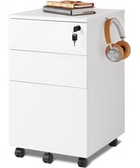 Devaise 3 Drawer Rolling File Cabinet With Lock, White Wood Under Desk F... - $124.01 CAD