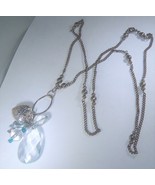 Necklace Chain Silver Tone w/Beads and Dangle Pendant w/Charms Upcycled LONG - $6.00