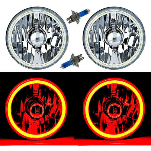 5-3/4" Red LED COB SMD Halo Angel Eye Halogen Light Bulb Metal Headlights Pair - $124.95