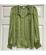 Maison d&#39;Amelie Floral Blouse Ruffle Trim Long Sleeve Green Top Sheer M ... - $23.76