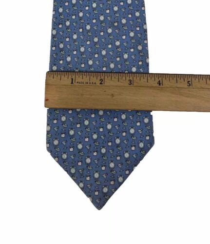 Primary image for Men's Silk Neck Tie Necktie Vineyard Vines Cocktails Drinks Alarm Clocks Blue