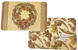 CounterArt Pheasant Wreath Placemat 17x11&quot; Set of 4 Thanksgiving Double ... - £30.21 GBP