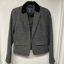 American Eagle Silver Gray Tweed Black Velvet Blazer Wool Blend Size Medium - $29.70