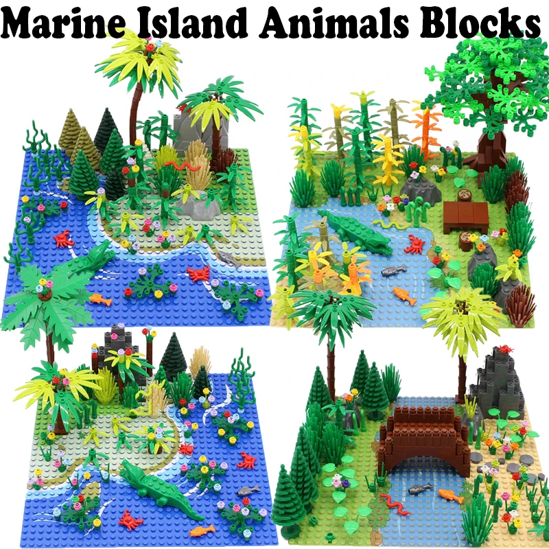MOC City Marine Island Animals Building Blocks Street View Tropical Rain Forest - £31.31 GBP