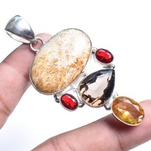 Fossil Coral Multi Cut Stone Handmade Ethnic Gift Pendant Jewelry 2.90&quot; ... - £7.07 GBP