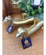 Modern Brass-Tone Metal Dachshund Candle Holders – Pair, Handcrafted India - $38.80