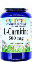 L-Carnitine 500mg, 200 Capsules Free Form - £11.17 GBP