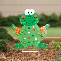 Charming Color &amp; Whimsy Metal FROG Garden Stake Yard Lawn Art Outdoor Decor - £14.95 GBP