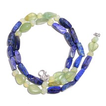 Natural Lapis Lazuli Aventurine Gemstone Mix Smooth Beads Necklace 17&quot; UB-4068 - £8.71 GBP