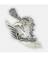 Queen Swan Heart Shape Two Tone Bronze &amp; Sterling Silver Pendant - $1,722.23 MXN