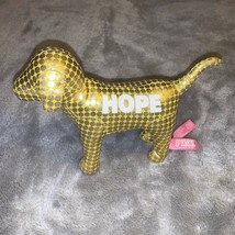 Victoria&#39;s Secret PINK Plush Mini Dog HOPE Yellow Metallic Gold Polka Dots EUC - £11.16 GBP